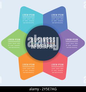 Business Infographic Circle design 6 fasi, oggetti, elementi o Opzioni modello infografico di informazioni aziendali Illustrazione Vettoriale