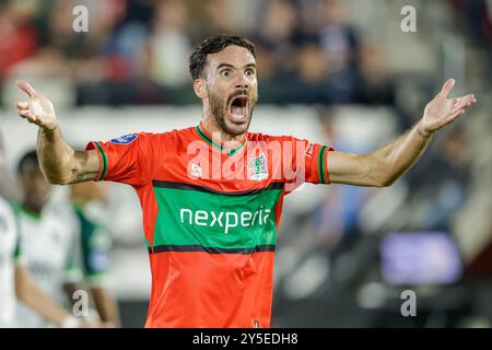 Nijmegen, Paesi Bassi. 21 settembre 2024. NIJMEGEN, PAESI BASSI - 21 SETTEMBRE: Iván Márquez di NEC Nijmegen si lamenta durante un incontro olandese Eredivisie tra NEC Nijmegen e Heracles Almelo a Goffertstadion il 21 settembre 2024 a Nijmegen, Paesi Bassi. (Foto di Broer van den Boom/Orange Pictures) credito: Orange Pics BV/Alamy Live News Foto Stock