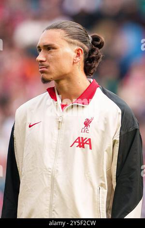 Darwin Nunez del Liverpool durante la partita di Premier League tra Liverpool e Bournemouth ad Anfield, Liverpool, sabato 21 settembre 2024. (Foto: Steven Halliwell | mi News) crediti: MI News & Sport /Alamy Live News Foto Stock