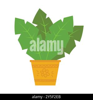 Illustrazione delle foglie piatte in vaso di piante verdi Illustrazione Vettoriale