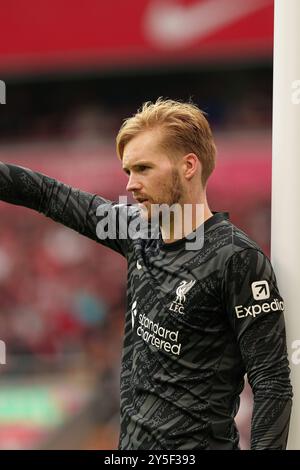 Caoimhin Kelleher del Liverpool durante la partita di Premier League tra Liverpool e Bournemouth ad Anfield, Liverpool, sabato 21 settembre 2024. (Foto: Steven Halliwell | mi News) crediti: MI News & Sport /Alamy Live News Foto Stock