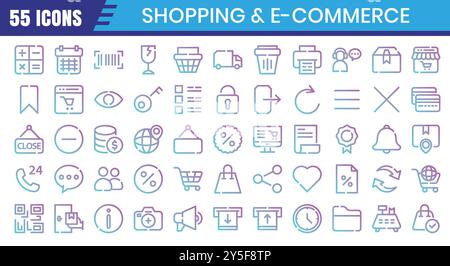Set di icone del contorno gradiente e-Commerce. Collezione di icone del contorno del gradiente di shopping online. Illustrazione vettoriale Illustrazione Vettoriale