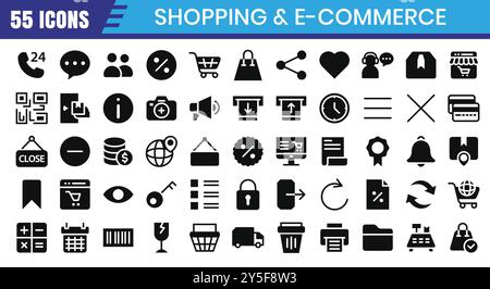 Set di icone glifi e-Commerce. Collezione di icone per lo shopping online. Illustrazione vettoriale Illustrazione Vettoriale