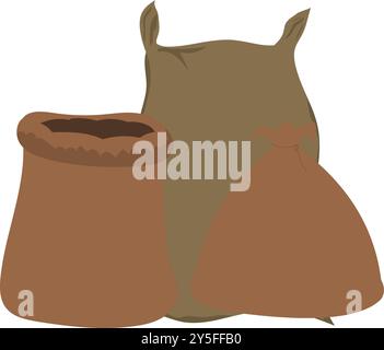 Illustrazione del sacco di iuta di raccolta o del vettore del sacchetto.aprire il sacco dell'icona del sacchetto di grano e del raccolto isolata su sfondo bianco Illustrazione Vettoriale