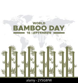 Giornata mondiale del bambù, 18 settembre, illustrazione stock giorno del bambù, illustrazione vettoriale, banner, post, design degli annunci, modello modificabile. Illustrazione Vettoriale