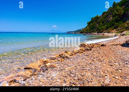 Splendida vista soleggiata di una delle spiagge di Zante Porto Zorro, Grecia Foto Stock