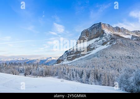 Mont Granier in inverno, naturale Parc De La Chartreuse, Savoie, Rhône-Alpes, in Francia Foto Stock