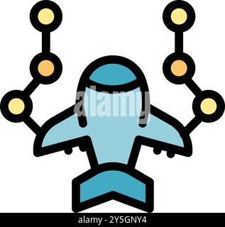 L'aereo si sta connettendo a una rete utilizzando nodi, che rappresentano il concetto di tecnologia di viaggio aereo Illustrazione Vettoriale