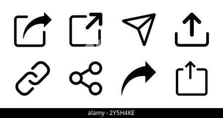 Set di pulsanti icona Condividi. Set di icone Condividi isolato su sfondo bianco. Pulsante icona Condividi in stile linea. Illustrazione del vettore dei social media. Illustrazione Vettoriale