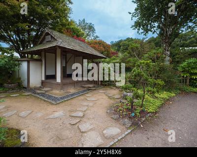 Vista del primo autunno del giardino giapponese progettato da Masao Fukuhara presso il Giardino Botanico Nazionale del Galles Foto Stock