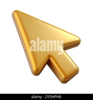 Icona Golden Cursor 3D isolata su sfondo bianco. Rendering semplice e di qualità superiore del concetto di illustrazione 3D in metallo lucido con riflessi. Foto Stock