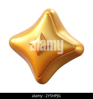 Icona Golden Sparkle 3D isolata su sfondo bianco. Rendering semplice e di qualità superiore del concetto di illustrazione 3D in metallo lucido con riflessi. Foto Stock