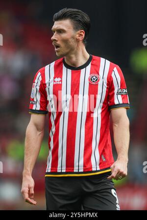Sheffield, Regno Unito. 21 settembre 2024. Sheffield United attaccante Kieffer Moore (9) durante la partita Sheffield United FC contro Derby County FC SKY BET EFL Championship a Bramall Lane, Sheffield, Inghilterra, Regno Unito il 21 settembre 2024 Credit: Every Second Media/Alamy Live News Foto Stock