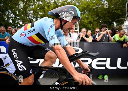 Zurigo, Svizzera. 22 settembre 2024. Il belga Victor Campenaerts nella foto dopo la gara individuale maschile di cronometro ai Campionati del mondo di ciclismo su strada e strada UCI 2024, domenica 22 settembre 2024, a Zurigo, Svizzera. I Mondi si svolgono dal 21 al 29 settembre. BELGA PHOTO JASPER JACOBS credito: Belga News Agency/Alamy Live News Foto Stock