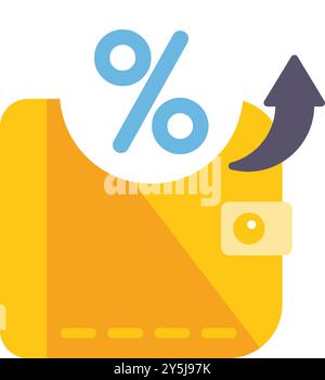 Il portafoglio sta aumentando il suo valore con il simbolo della percentuale crescente, che rappresenta il concetto di conto di risparmio Illustrazione Vettoriale