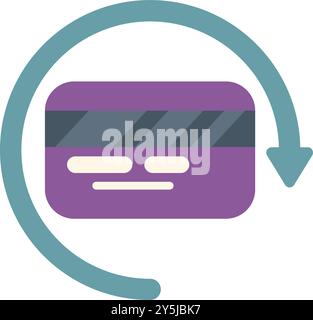 La carta di credito viene visualizzata con una freccia che ruota in senso orario, che rappresenta il concetto di pagamenti ricorrenti automatici Illustrazione Vettoriale