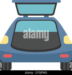 Auto blu con bagagliaio aperto e portapacchi vuoto che mostra lo spazio disponibile Illustrazione Vettoriale