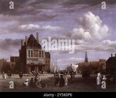 RUISDAEL, Jacob Isaackszon van (nato CA. 1628, Haarlem, d. 1682, Amsterdam) Piazza Dam di Amsterdam c. 1670 olio su tela, 52 x 65 cm Staatliche Museen, Berlino --- parole chiave: --------------- Autore: RUISDAEL, Jacob Isaackszon van titolo: The Dam Square in Amsterdam Time-line: 1651-1700 Scuola: Olandese forma: Pittura tipo: Paesaggio Foto Stock