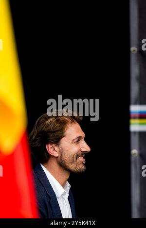 Zurigo, Svizzera. 22 settembre 2024. Fabian Cancellara, proprietario del Tudor Pro Cycling Team, viene visto alla gara di cronometro maschile ai Campionati del mondo di ciclismo su strada e ciclismo su strada 2024, domenica 22 settembre 2024, a Zurigo, Svizzera. I Mondi si svolgono dal 21 al 29 settembre. BELGA PHOTO JASPER JACOBS credito: Belga News Agency/Alamy Live News Foto Stock