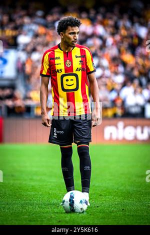 Mechelen, Belgio. 22 settembre 2024. Bilal Bafdili di Mechelen nella foto durante una partita di calcio tra KV Mechelen e Cercle Brugge, domenica 22 settembre 2024 a Mechelen, il giorno 8 della stagione 2024-2025 della prima divisione del campionato belga "Jupiler Pro League". BELGA PHOTO TOM GOYVAERTS credito: Belga News Agency/Alamy Live News Foto Stock