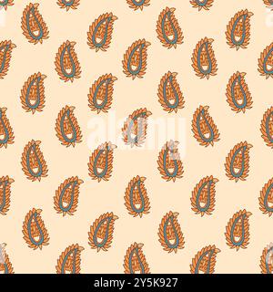 Motivo Paisley beige senza cuciture. Ornamento indiano Foulard sfondo infinito. Illustrazione vettoriale disegnata a mano. Illustrazione Vettoriale