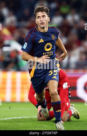 Roma, Italia. 22 settembre 2024. Tommaso Baldanzi della Roma durante la partita di campionato italiano di serie A tra AS Roma e Udinese calcio il 22 settembre 2024 allo Stadio Olimpico di Roma. Crediti: Federico Proietti / Alamy Live News Foto Stock