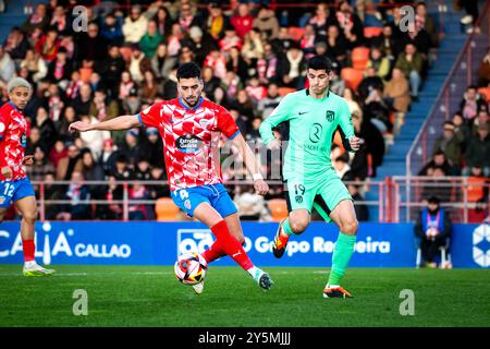 Lugo, Spagna. 6 gennaio 2024. King's Cup. CD Lugo vs Atletico de Madrid. Stadio Angel Carro. Gorka Perez e Alvaro Morata Foto Stock