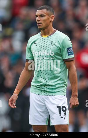 L'attaccante della contea di Derby Kayden Jackson (19) durante l'incontro tra Sheffield United FC e Derby County FC Sky BET EFL Championship a Bramall Lane, Sheffield, Inghilterra, Regno Unito il 21 settembre 2024 Credit: Every Second Media/Alamy Live News Foto Stock