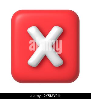 Icona rossa Annulla croce isolata su sfondo trasparente. Rendering 3D. Illustrazione 3d con segno negativo o rifiuto. Pulsante di interfaccia rosso isolato su Foto Stock
