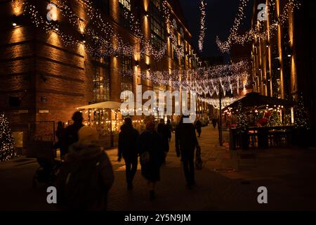 Oslo, Norvegia - novembre 19 2022: Luci di decorazione natalizia in via Holmens ad Aker Brygge Foto Stock