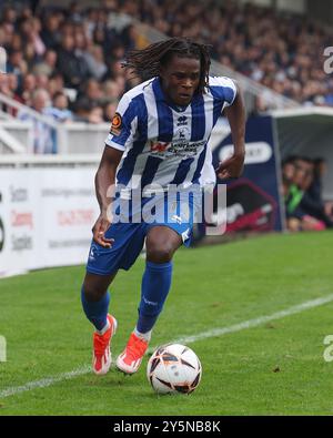 Nathan Asiimwe di Hartlepool si è Unito durante la partita della Vanarama National League tra Hartlepool United e Dagenham e Redbridge al Victoria Park di Hartlepool sabato 21 settembre 2024. (Foto: Mark Fletcher | mi News) crediti: MI News & Sport /Alamy Live News Foto Stock