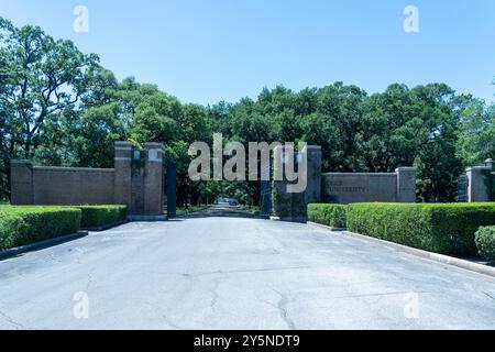 Uno degli ingressi alla Rice University di Houston, Texas, USA. Foto Stock