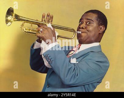 Louis Armstrong che suona la tromba, di Harry Warnecke e Gus Schoenbaechler, 1947 Foto Stock