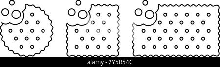 Set di icone di cracker morsi con briciole. Biscotti dolci o salati in forma rotonda, quadrata e rettangolare. Spuntini croccanti popolari isolati su sfondo bianco. Illustrazione del profilo vettoriale. Illustrazione Vettoriale