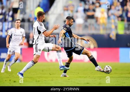 22 settembre 2024: L'attaccante Tai Baribo (28) controlla la palla durante il primo tempo di un match MLS contro il D. C. United al Subaru Park di Chester, Pennsylvania. Kyle Rodden/CSM Foto Stock