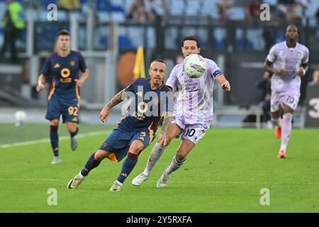 Stadio Olimpico, Roma, Italia. 22 settembre 2024. Serie A calcio; Roma contro Udinese; Angelino di AS Roma credito: Action Plus Sports/Alamy Live News Foto Stock