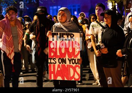 Washington, District of Columbia, USA. 20 settembre 2024. Assisti alla veglia e alla manifestazione del Libano per protestare contro l'aggressione del governo israeliano, tenutasi presso l'Ambasciata del Libano. (Credit Image: © Diane Krauthamer/ZUMA Press Wire) SOLO PER USO EDITORIALE! Non per USO commerciale! Foto Stock