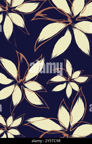 La spazzola floreale crea un motivo senza cuciture. Il motivo presenta grandi fiori astratti color crema con tratti audaci e simili a pennelli Illustrazione Vettoriale