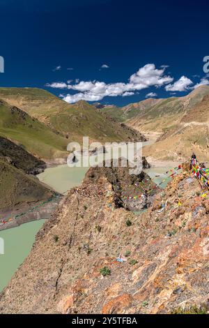 Il passo Simila sopra Manla Reservoir Gyantse County in Tibet Foto Stock