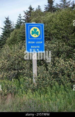 Irish Loop Route 10 direzione nord, insegna a Cape Broyle, Terranova e Labrador, Canada Foto Stock