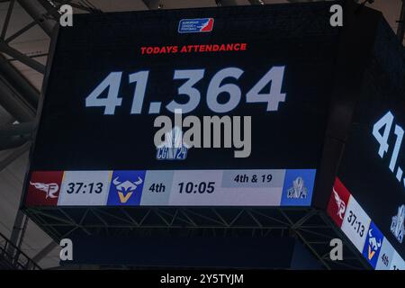 Die offizielle Zuschauerzahl, ein neuer Rekord fuer Die ELF, 41,364 Personen sind in der Veltins-Arena, GER Rhein Fire vs. Vienna Vikings, calcio, European League of Football, Championship Game, Saison 2024, 22.09.2024 foto: Eibner-Pressefoto/Fabian Friese Foto Stock