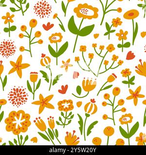 Sfondo naturale senza interruzioni con piante di doodle Illustrazione Vettoriale