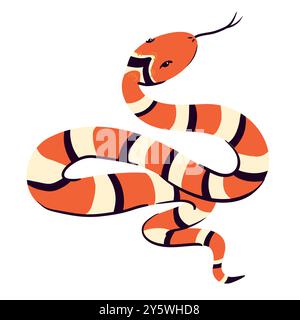 Illustrazione vettoriale di serpente isolato su sfondo bianco. Personaggio dei cartoni animati, animale in stile piatto. Segno magico della strega, animale totem, simbolo della saggezza a Illustrazione Vettoriale