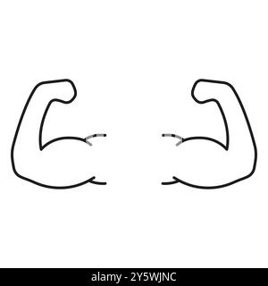 Icona della linea bicep Flex. Forza fisica, costruzione muscolare, attività fitness per salute e benessere simbolo di contorno. Illustrazione del vettore isolato Illustrazione Vettoriale