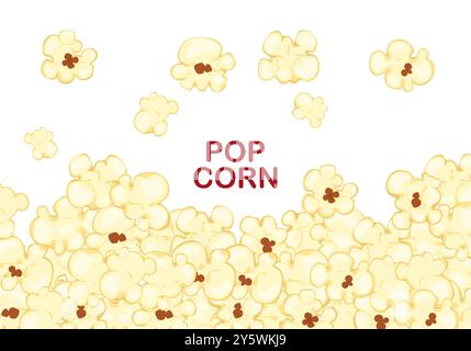 Illustrazione vettoriale di popcorn che cadono dall'alto, in stile cartoni animati, isolati su sfondo bianco per film, cinema, cibo, teatro e design. Illustrazione Vettoriale