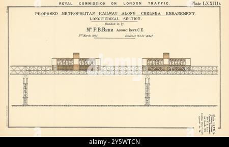 Commissione reale. Proposto Chelsea Embankment elevò la ferrovia 1906 vecchia stampa Foto Stock