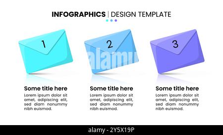 Modello infografico con 3 opzioni o passaggi. Marketing tramite e-mail. Può essere utilizzato per layout del flusso di lavoro, diagrammi, banner, webdesign. Illustrazione vettoriale Illustrazione Vettoriale