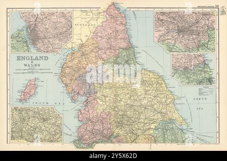 INGHILTERRA SETTENTRIONALE Liverpool Leeds Manchester Newcastle dintorni. Mappa del BACON 1895 Foto Stock