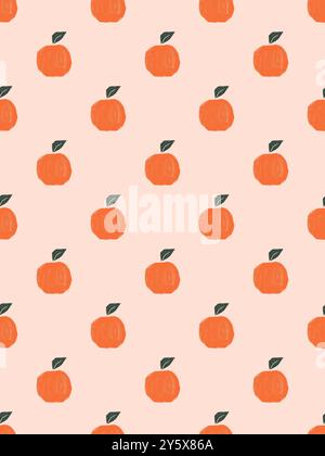 Motivo senza cuciture di mele rosse stilizzate su sfondo rosa. Foto Stock