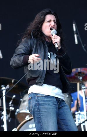 Imola Italia 10/06/2005 : Pia Tuccitto, cantante italiana, durante il concerto dal vivo all'Heineken Jammin Festival 2005, autodromo di Imola Foto Stock